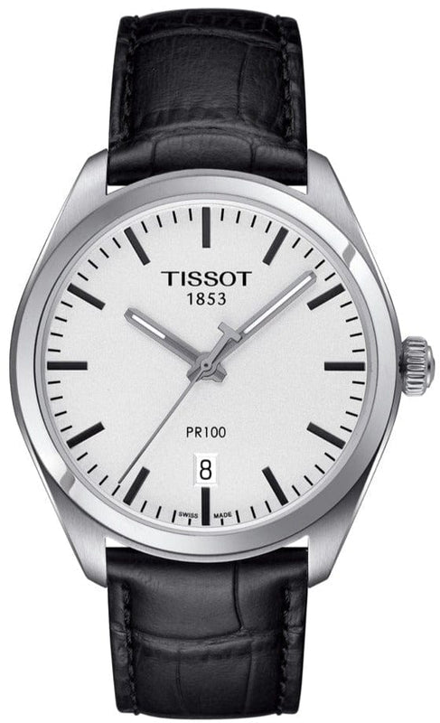 Buy Shop Tissot T Classic PR 100 White Dial Black Leather Strap Watch for Men - T101.410.16.031.00 USA Online