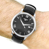 Buy Shop Tissot T Classic Tradition Black Dial Black Leather Strap Watch For Men - T063.610.16.057.00 USA Online