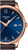 Buy Shop Tissot T Classic Tradition Blue Dial Brown Leather Strap Watch For Men - T063.610.36.047.00 USA Online