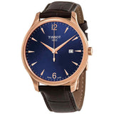 Buy Shop Tissot T Classic Tradition Blue Dial Brown Leather Strap Watch For Men - T063.610.36.047.00 USA Online