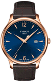 Buy Shop Tissot T Classic Tradition Blue Dial Brown Leather Strap Watch For Men - T063.610.36.047.00 USA Online