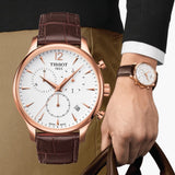 Buy Shop Tissot T Classic Tradition Chronograph White Dial Brown Leather Strap Watch For Men - T063.617.36.037.00 USA Online