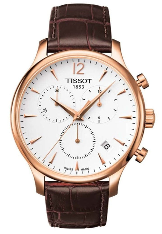 Buy Shop Tissot T Classic Tradition Chronograph White Dial Brown Leather Strap Watch For Men - T063.617.36.037.00 USA Online