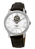 Buy Shop Tissot T Classic Tradition Powermatic 80 Open Heart Silver Dial Brown Leather Strap Watch for Men - T063.907.16.038.00 USA Online
