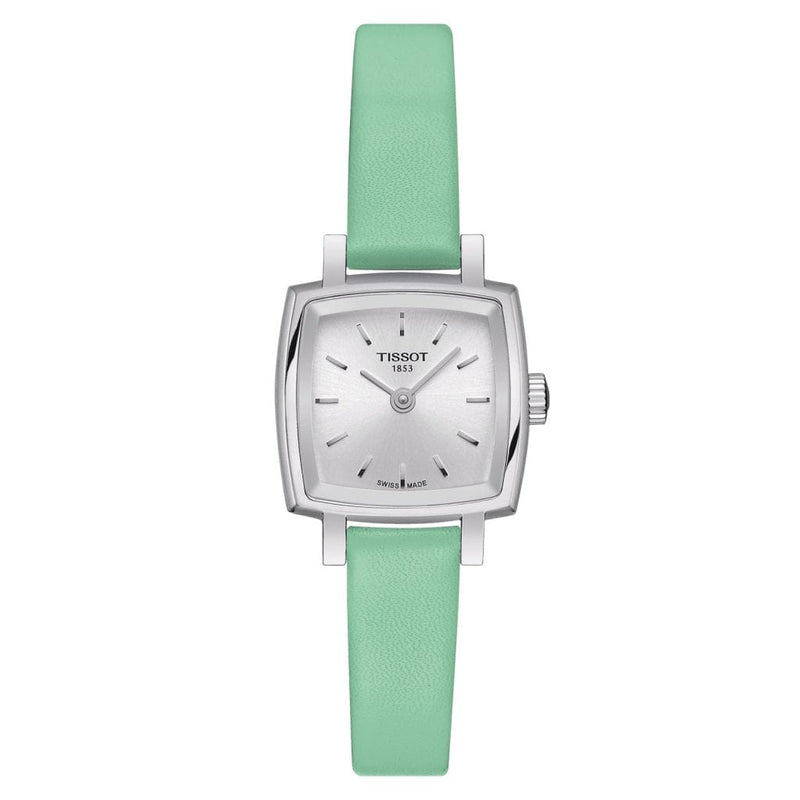 Buy Shop Tissot T Lady Lovely Square Silver Dial Light Green Leather Strap Watch for Women - T058.109.16.031.01 USA Online
