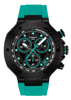 Buy Shop Tissot T Race Chronograph Black Dial Green Rubber Strap Watch for Men - T141.417.37.051.01 USA Online