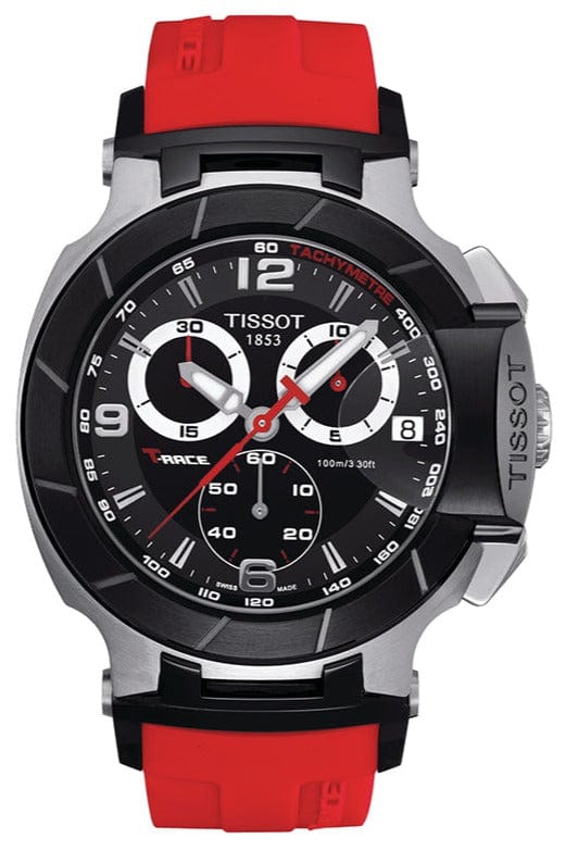 Buy Shop Tissot T Race Chronograph Black Dial Red Rubber Strap Watch for Men - T048.417.27.057.01 USA Online