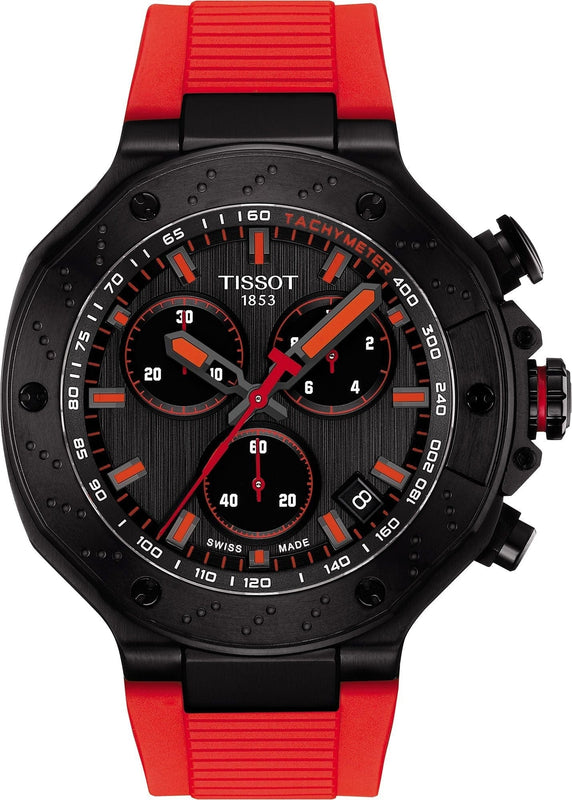 Buy Shop Tissot T Race Chronograph Black Dial Red Rubber Strap Watch for Men - T141.417.37.061.01 USA Online