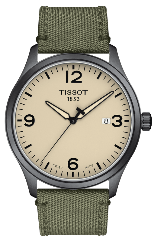 Buy Shop Tissot T Sport Chrono XL Beige Dial Khakhi Green Nylon Strap Watch for Men - T116.617.33.267.00 USA Online