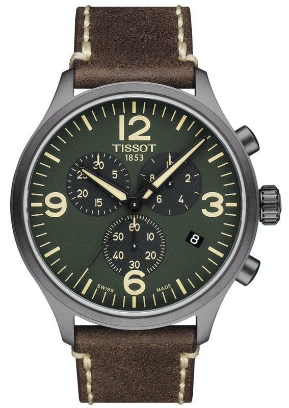 Buy Shop Tissot T Sport Chrono XL Green Dial Brown Leather Strap Watch For Men - T116.617.36.097.00 USA Online