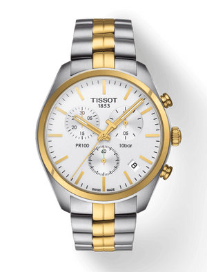Buy Shop Tissot T Sport PR 100 Chronograph White Dial Two Tone Steel Strap Watch For Men - T101.417.22.031.00 USA Online