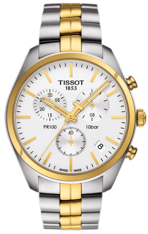 Buy Shop Tissot T Sport PR 100 Chronograph White Dial Two Tone Steel Strap Watch For Men - T101.417.22.031.00 USA Online