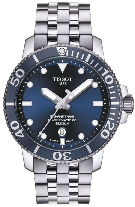 Buy Shop Tissot T Sport Seastar 1000 Powermatic Silicium Blue Dial Silver Steel Strap Watch For Men - T120.407.11.041.01 USA Online