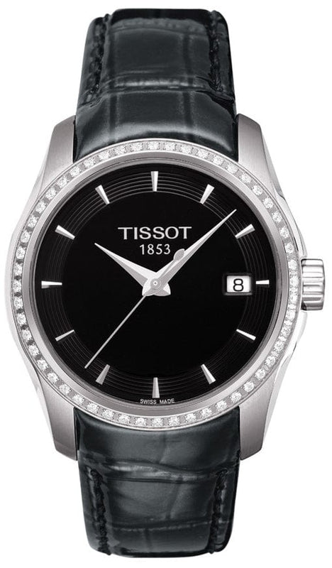 Buy Shop Tissot T Trend Couturier Diamonds Black Dial Black Leather Strap Watch for Women - T035.210.66.051.00 USA Online
