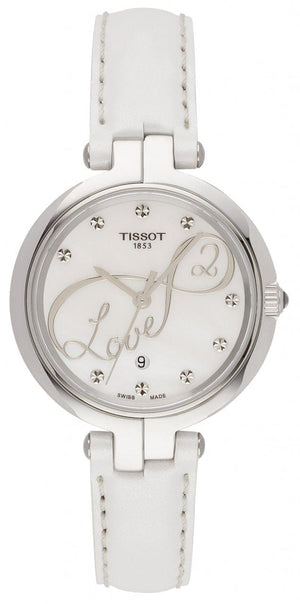 Buy Shop Tissot T Trend Flamingo Valentines Mother of Pearl White Dial White Leather Strap Watch For Women - T094.210.16.111.01 USA Online