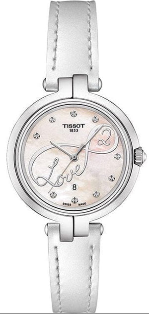 Buy Shop Tissot T Trend Flamingo Valentines Mother of Pearl White Dial White Leather Strap Watch For Women - T094.210.16.111.01 USA Online