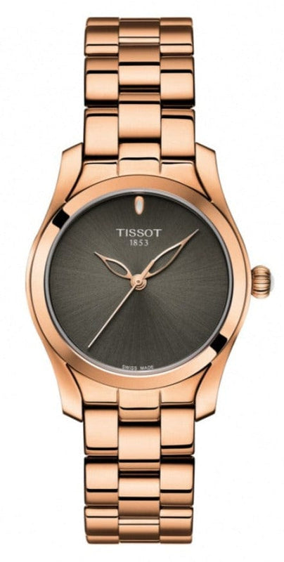 Buy Shop Tissot T Wave Anthracite Dial Rose Gold Steel Strap Watch For Women - T112.210.33.061.00 USA Online