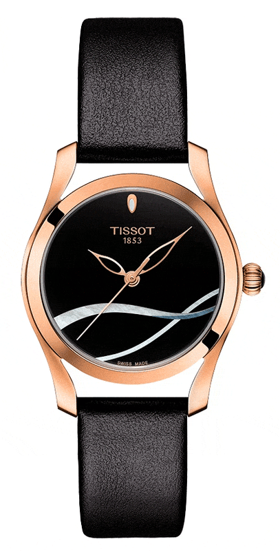 Buy Shop Tissot T Wave Black Dial Black Leather Strap Watch For Women - T112.210.36.051.00 USA Online