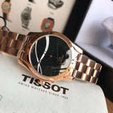 Buy Shop Tissot T Wave Black Dial Rose Gold Steel Strap Watch For Women - T112.210.33.051.00 USA Online
