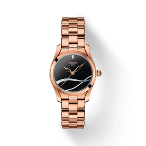 Buy Shop Tissot T Wave Black Dial Rose Gold Steel Strap Watch For Women - T112.210.33.051.00 USA Online