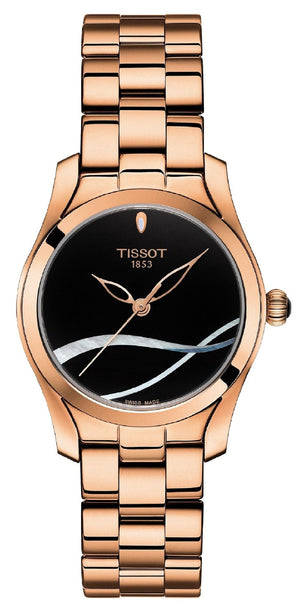 Buy Shop Tissot T Wave Black Dial Rose Gold Steel Strap Watch For Women - T112.210.33.051.00 USA Online