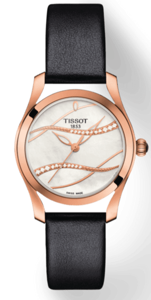Buy Shop Tissot T Wave Diamond Mother of Pearl Dial Black Leather Strap Watch For Women - T112.210.36.111.00 USA Online