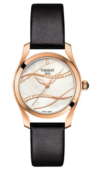 Buy Shop Tissot T Wave Diamond Mother of Pearl Dial Black Leather Strap Watch For Women - T112.210.36.111.00 USA Online