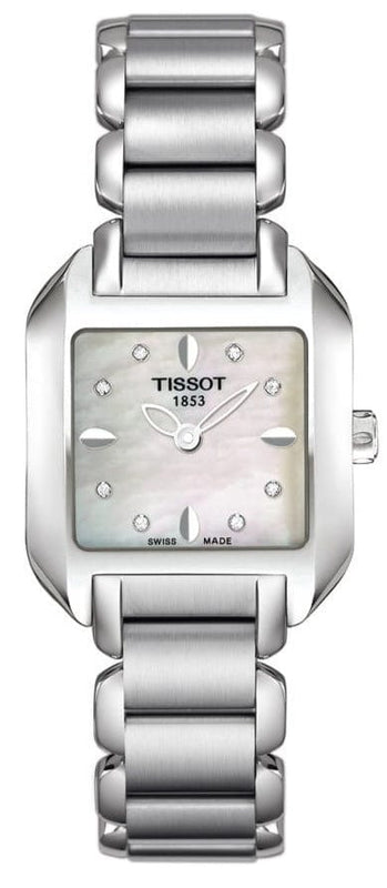 Buy Shop Tissot T Wave Diamonds Mother of Pearl Dial Silver Steel Strap Watch for Women - T02.1.285.74 USA Online
