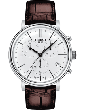 Buy Shop Tissot Carson Premium Chronograph White Dial Brown Leather Strap Watch For Men - T122.417.16.011.00 USA Online