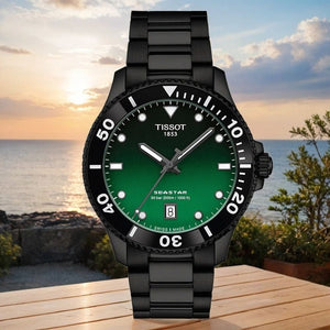Buy Shop Tissot Tissot Seastar 1000 Quartz Green Dial Black Steel Strap Watch for Men - T120.410.33.091.00 USA Online