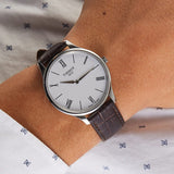 Buy Shop Tissot Tradition 5.5 Lady Silver Dial Brown Leather Strap Watch for Women - T063.009.16.018.00 USA Online