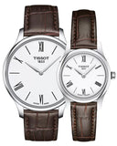 Buy Shop Tissot Tradition 5.5 Lady Silver Dial Brown Leather Strap Watch for Women - T063.009.16.018.00 USA Online