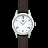 Buy Shop Tissot Tradition 5.5 Lady Silver Dial Brown Leather Strap Watch for Women - T063.009.16.018.00 USA Online