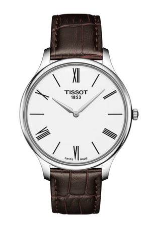 Buy Shop Tissot Tradition 5.5 Lady Silver Dial Brown Leather Strap Watch for Women - T063.009.16.018.00 USA Online