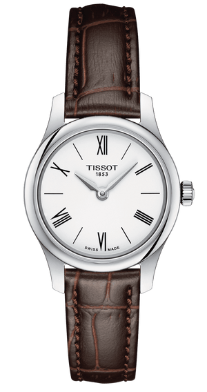 Buy Shop Tissot Tradition 5.5 Lady Silver Dial Brown Leather Strap Watch for Women - T063.009.16.018.00 USA Online
