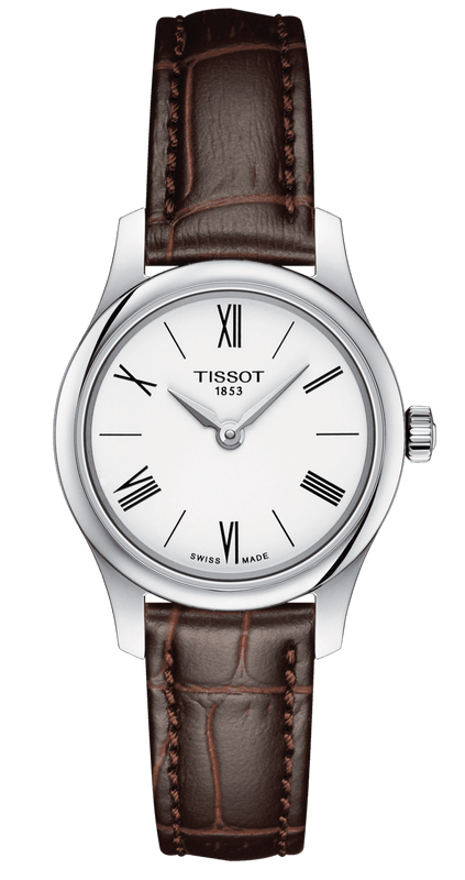 Buy Shop Tissot Tradition 5.5 Lady Silver Dial Brown Leather Strap Watch for Women - T063.009.16.018.00 USA Online