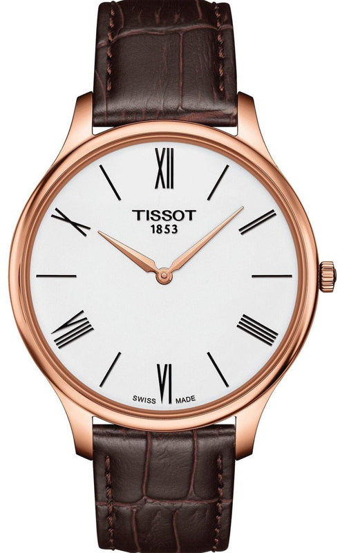 Buy Shop Tissot Tradition 5.5 White Dial Brown Leather Strap Watch for Men - T063.409.36.018.00 USA Online