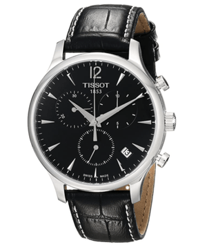 Buy Shop Tissot Tradition Chronograph Black Dial Black Leather Strap Watch For Men - T0636171605700 USA Online
