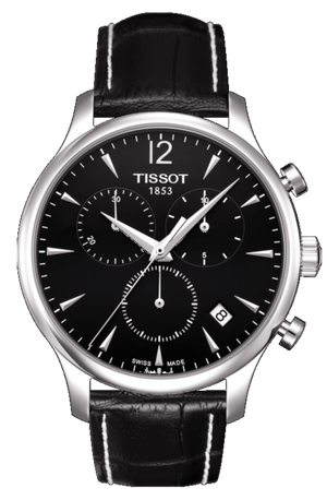 Buy Shop Tissot Tradition Chronograph Black Dial Black Leather Strap Watch For Men - T0636171605700 USA Online