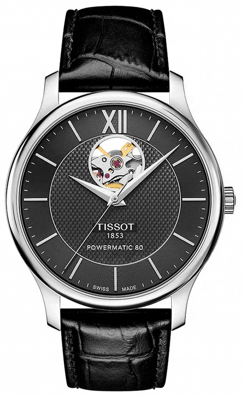 Buy Shop Tissot Tradition Powermatic 80 Open Heart Automatic Watch For Men - T063.907.16.058.00 USA Online