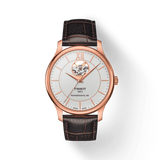 Buy Shop Tissot Tradition Powermatic 80 Open Heart Silver Dial Brown Leather Strap Watch For Men - T063.907.36.038.00 USA Online