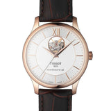 Buy Shop Tissot Tradition Powermatic 80 Open Heart Silver Dial Brown Leather Strap Watch For Men - T063.907.36.038.00 USA Online