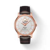 Buy Shop Tissot Tradition Powermatic 80 Open Heart Silver Dial Brown Leather Strap Watch For Men - T063.907.36.038.00 USA Online