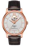 Buy Shop Tissot Tradition Powermatic 80 Open Heart Silver Dial Brown Leather Strap Watch For Men - T063.907.36.038.00 USA Online