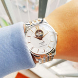 Buy Shop Tissot Tradition Powermatic 80 Open Heart Silver Dial Two Tone Steel Strap Watch For Men - T063.907.22.038.01 USA Online