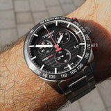 Buy Shop Tissot T Sport PRS 516 Chronograph Black Dial Silver Steel Strap Watch For Men - T100.417.11.051.01 USA Online
