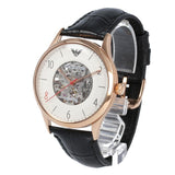 Buy Shop Emporio Armani Meccanico White Skeleton Dial Black Leather Strap Watch For Men - AR1924 USA Online