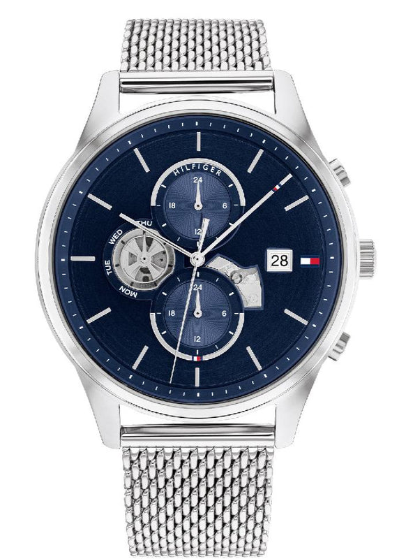 Buy Shop Tommy Hilfiger Weston Chronograph Blue Dial Silver Mesh Bracelet Watch For Men - 1710504 USA Online