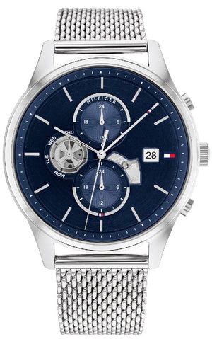 Buy Shop Tommy Hilfiger Weston Chronograph Blue Dial Silver Mesh Bracelet Watch For Men - 1710504 USA Online