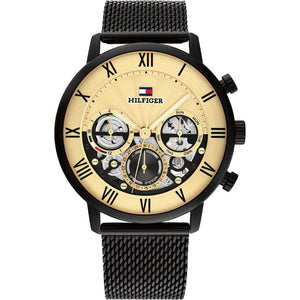 Buy Shop Tommy Hilfiger Legend Chronograph Gold Dial Black Mesh Bracelet Watch For Men - 1710568 USA Online